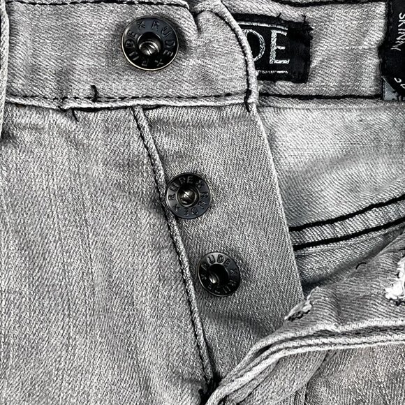Y2K XXX Rude Jeans Mens 30x32 Gray Skinny Button Fly Denim - Picture 4 of 8
